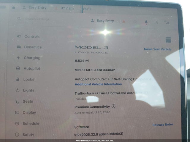 45602828 :رقم المزاد ، 5YJ3E1EAXSF033842 vin ، 2025 Tesla Model 3 مزاد بيع