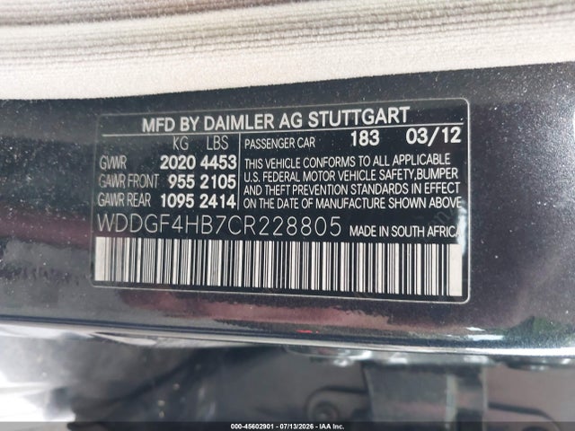 2012 Mercedes-benz C 250 Sport მანქანა იყიდება აუქციონზე, vin: WDDGF4HB7CR228805, აუქციონის ნომერი: 45602901