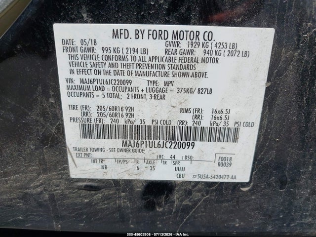Ford Ecosport Se 2018 MAJ6P1UL6JC220099 Image 9