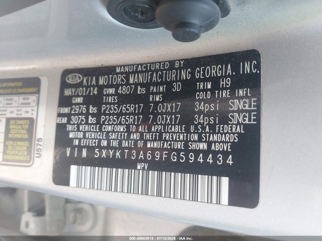 Продаж на аукціоні авто 2015 Kia Sorento Lx, vin: 5XYKT3A69FG594434, номер лоту: 45602915