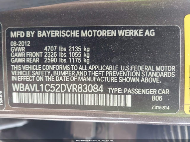 Продаж на аукціоні авто 2013 Bmw X1 Xdrive28i, vin: WBAVL1C52DVR83084, номер лоту: 45602916