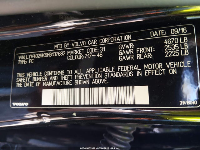 Auction sale of the 2017 Volvo S60 Inscription T5, vin: LYV402HK9HB137682, lot number: 45602986