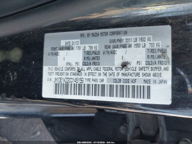 45603038 :رقم المزاد ، JM1DE1KZ2C0145159 vin ، 2012 Mazda Mazda2 Sport مزاد بيع