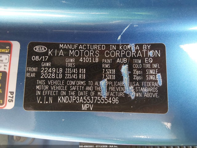 KIA SOUL + 2018 KNDJP3A55J7555496 Image 9