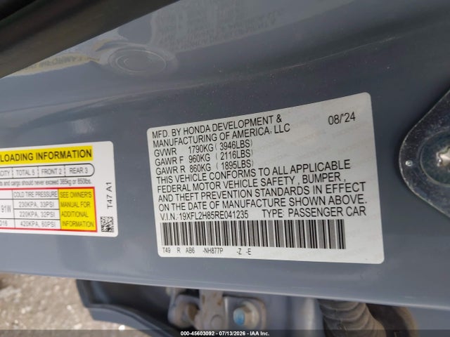 2024 Honda Civic Sport მანქანა იყიდება აუქციონზე, vin: 19XFL2H85RE041235, აუქციონის ნომერი: 45603092