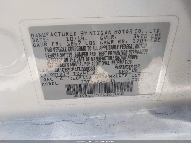 3N1CE2CP4FL385080 Nissan Versa Note Sv