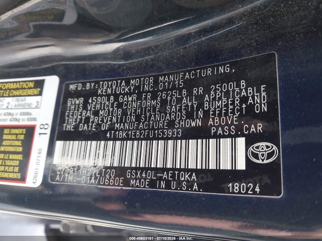 Toyota Avalon Xle Touring 2015 4T1BK1EB2FU153933 Image 9