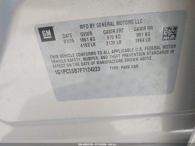 1G1PC5SB7F7174223 Chevrolet Cruze 1lt Auto