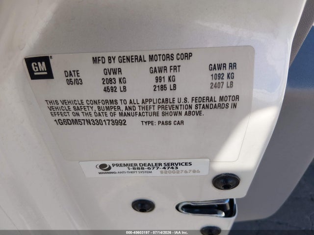 2003 Cadillac Cts Standard მანქანა იყიდება აუქციონზე, vin: 1G6DM57N330173992, აუქციონის ნომერი: 45603197
