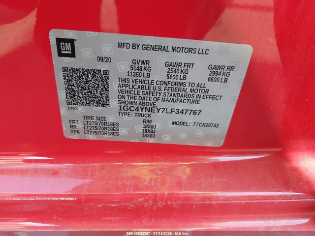 1GC4YNEY7LF347767 Chevrolet Silverado 2500hd 4wd Standard Bed Lt