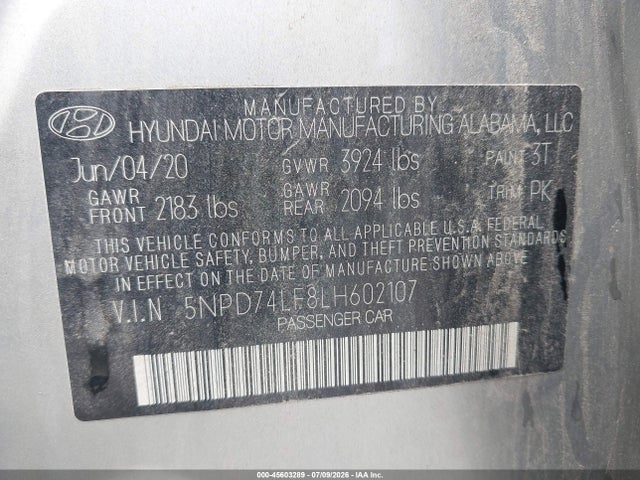 Hyundai ELANTRA SE 2020 5NPD74LF8LH602107 Image 9
