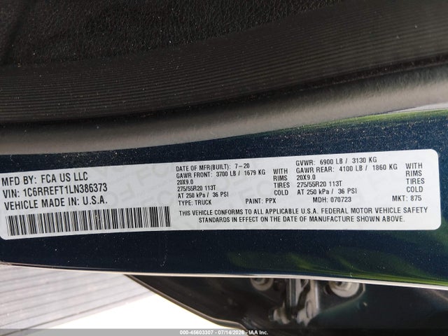 45603307 :رقم المزاد ، 1C6RREFT1LN386373 vin ، 2020 Ram 1500 Lone Star  4x2 5'7 Box مزاد بيع