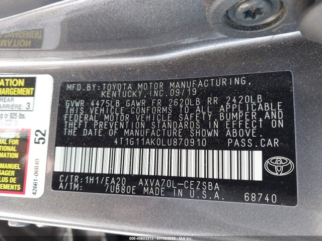 Toyota CAMRY SE 2020 4T1G11AK0LU870910 Image 9
