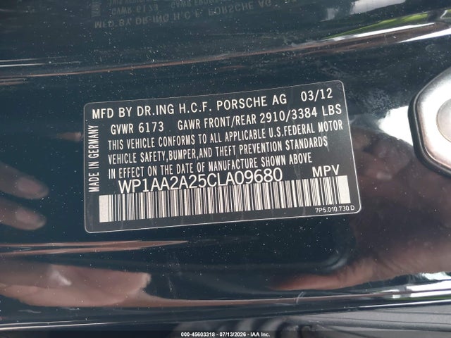 Продажа на аукционе авто 2012 Porsche Cayenne, vin: WP1AA2A25CLA09680, номер лота: 45603318