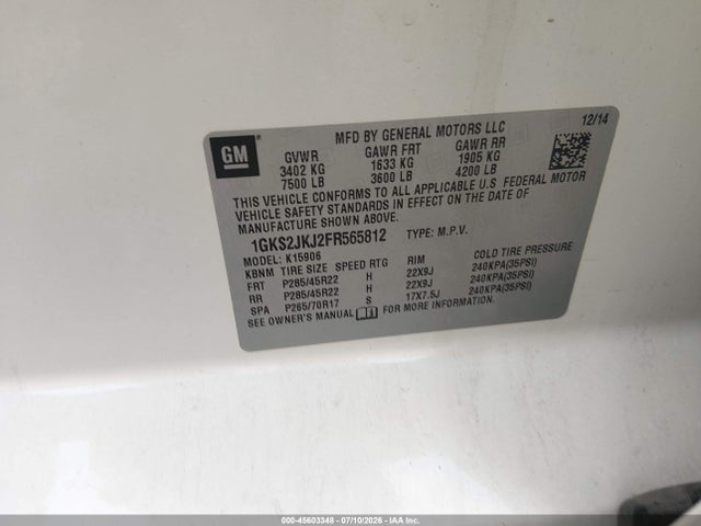 1GKS2JKJ2FR565812 GMC Yukon Xl 1500 Denali