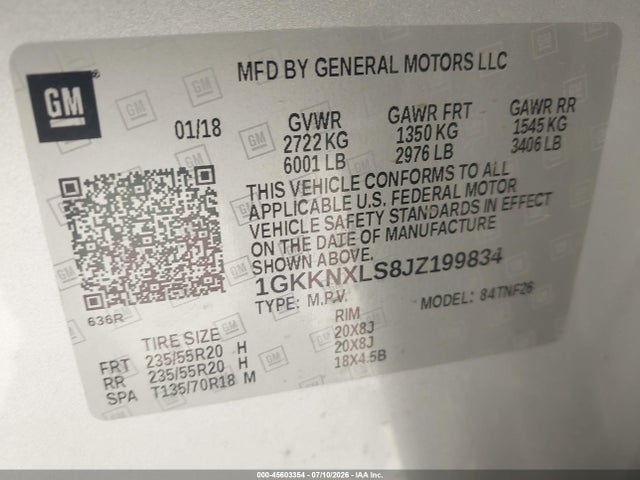 Продаж на аукціоні авто 2018 Gmc Acadia Denali, vin: 1GKKNXLS8JZ199834, номер лоту: 45603354