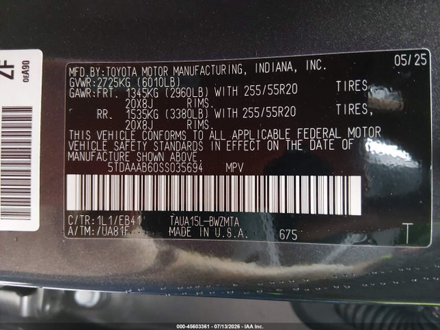 Aukcja sprzedaży 2025 Lexus Tx 350 Premium, vin: 5TDAAAB60SS035694, numer aukcji: 45603361