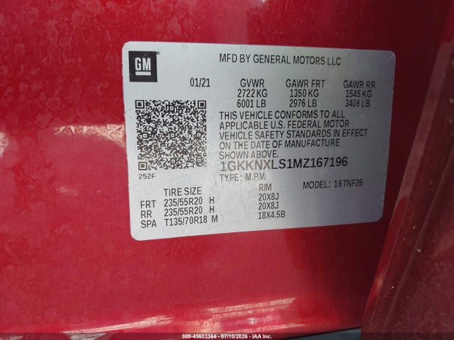 45603364 :رقم المزاد ، 1GKKNXLS1MZ167196 vin ، 2021 Gmc Acadia Awd Denali مزاد بيع