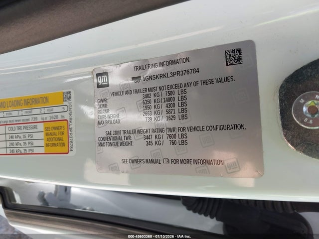 Продаж на аукціоні авто 2023 Chevrolet Tahoe 4wd Rst, vin: 1GNSKRKL3PR376784, номер лоту: 45603368
