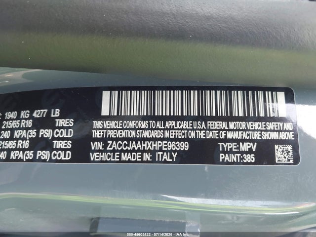 Aukcja sprzedaży 2017 Jeep Renegade Sport, vin: ZACCJAAHXHPE96399, numer aukcji: 45603422
