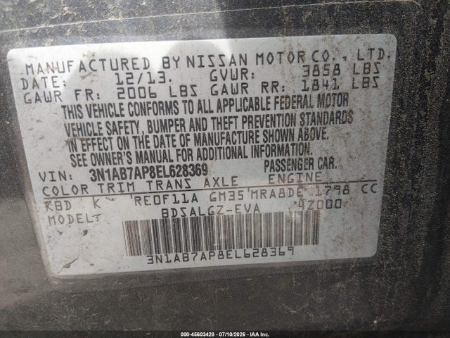 Nissan SENTRA SL 2014 3N1AB7AP8EL628369 Image 9