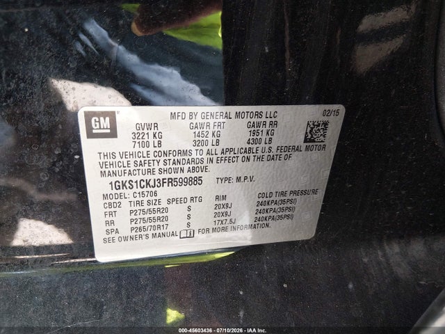 Aukcja sprzedaży 2015 Gmc Yukon Denali, vin: 1GKS1CKJ3FR599885, numer aukcji: 45603436