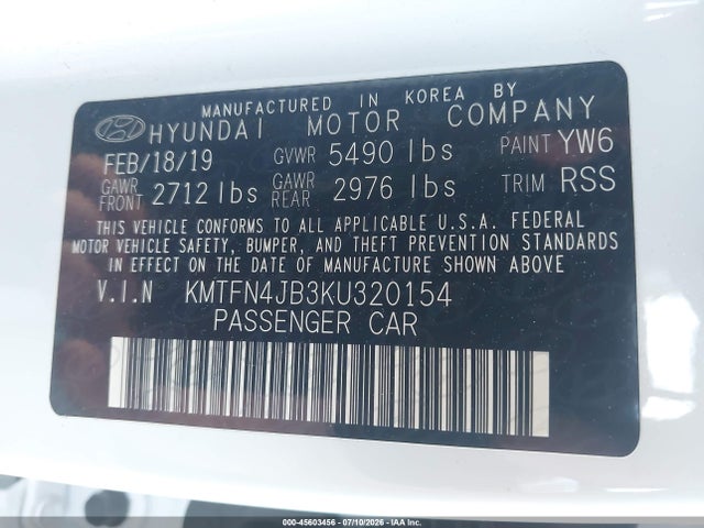 2019 Genesis G80 Sport/ultimate მანქანა იყიდება აუქციონზე, vin: KMTFN4JB3KU320154, აუქციონის ნომერი: 45603456