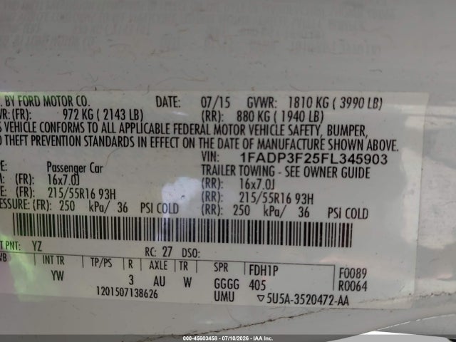 Aukcja sprzedaży 2015 Ford Focus Se, vin: 1FADP3F25FL345903, numer aukcji: 45603458