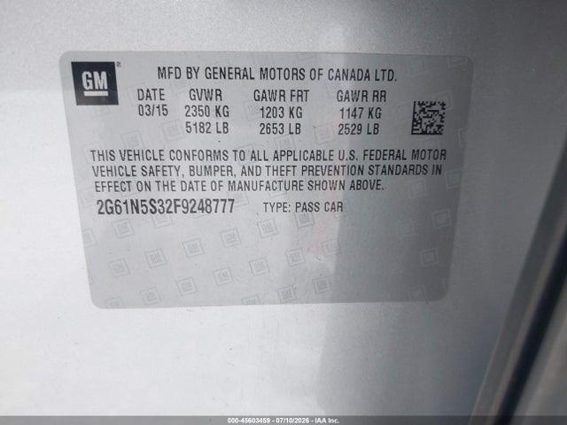 2015 Cadillac Xts Luxury მანქანა იყიდება აუქციონზე, vin: 2G61N5S32F9248777, აუქციონის ნომერი: 45603459