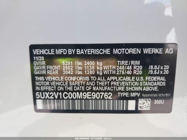 BMW X4 Xdrive30i 2021 5UX2V1C00M9E90762 Image 9
