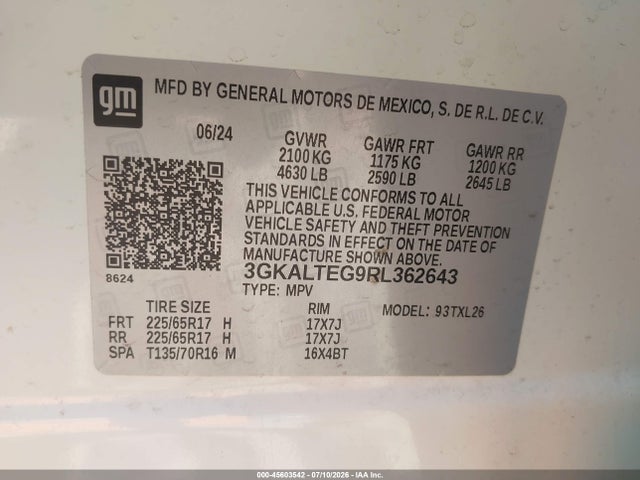 2024 Gmc Terrain Awd Sle მანქანა იყიდება აუქციონზე, vin: 3GKALTEG9RL362643, აუქციონის ნომერი: 45603542