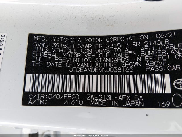 Toyota Corolla Hybrid Le 2022 JTDEAMDE9NJ038165 Image 9