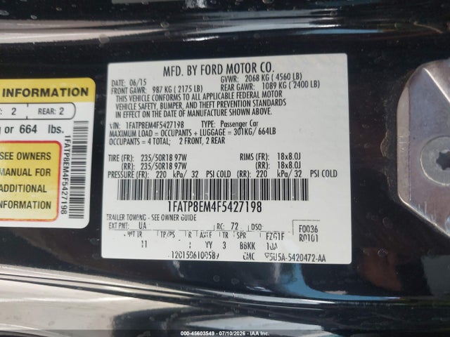 Ford Mustang V6 2015 1FATP8EM4F5427198 Image 9