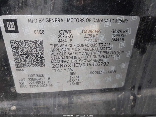 Chevrolet EQUINOX LS 2018 2GNAXHEV0J6316792 Image 9