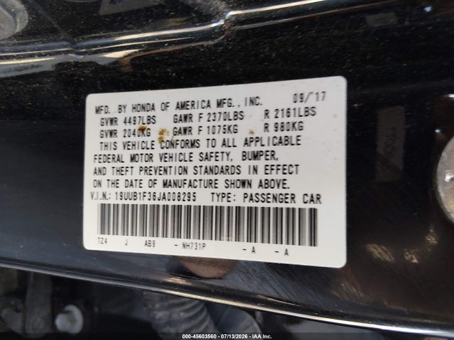 45603560 :رقم المزاد ، 19UUB1F36JA008295 vin ، 2018 Acura Tlx مزاد بيع