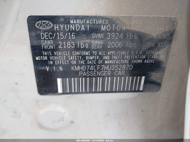 Hyundai ELANTRA SE 2017 KMHD74LF7HU352870 Image 9