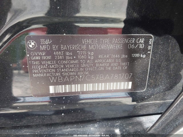 Aukcja sprzedaży 2011 Bmw 335d, vin: WBAPN7C57BA781707, numer aukcji: 45603588