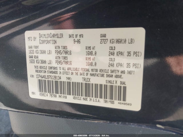 Продажа на аукционе авто 2007 Dodge Dakota Slt, vin: 1D7HW48J97S128134, номер лота: 45603596