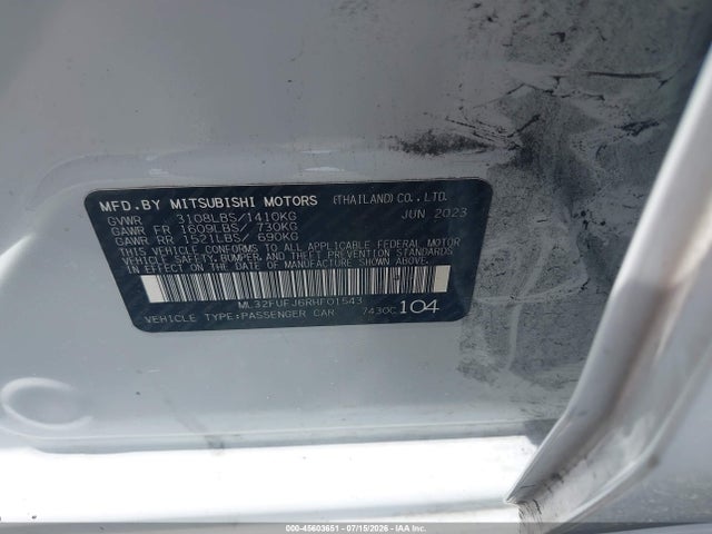 2024 Mitsubishi Mirage G4 Es მანქანა იყიდება აუქციონზე, vin: ML32FUFJ6RHF01543, აუქციონის ნომერი: 45603651