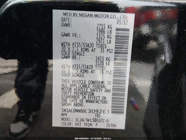 Продаж на аукціоні авто 2013 Infiniti Jx35, vin: 5N1AL0MN6DC309263, номер лоту: 45603653
