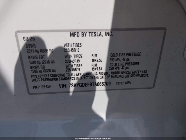 Продаж на аукціоні авто 2026 Tesla Model Y All-wheel Drive/long Range Launch Series/premium All-wheel Drive, vin: 7SAYGDEE9TA666709, номер лоту: 45603659