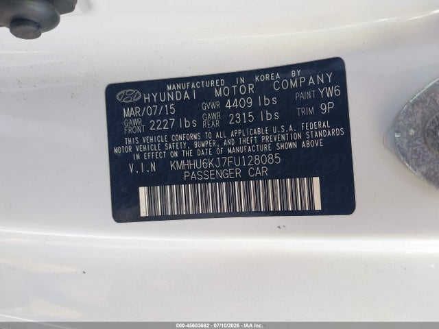 Aukcja sprzedaży 2015 Hyundai Genesis 3.8 Ultimate, vin: KMHHU6KJ7FU128085, numer aukcji: 45603662
