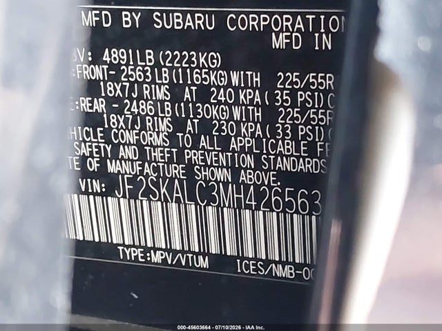 Продажа на аукционе авто 2021 Subaru Forester Sport, vin: JF2SKALC3MH426563, номер лота: 45603664