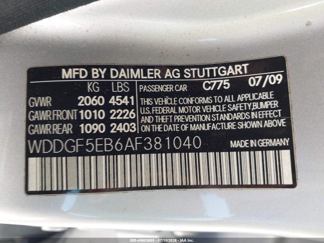 45603685 :رقم المزاد ، WDDGF5EB6AF381040 vin ، 2010 Mercedes-benz C 300 Sport مزاد بيع