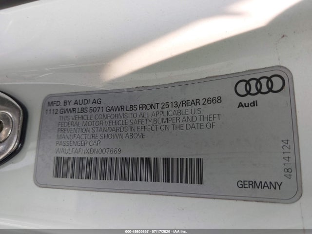 Aukcja sprzedaży 2013 Audi A5 2.0t Premium, vin: WAULFAFHXDN007669, numer aukcji: 45603697