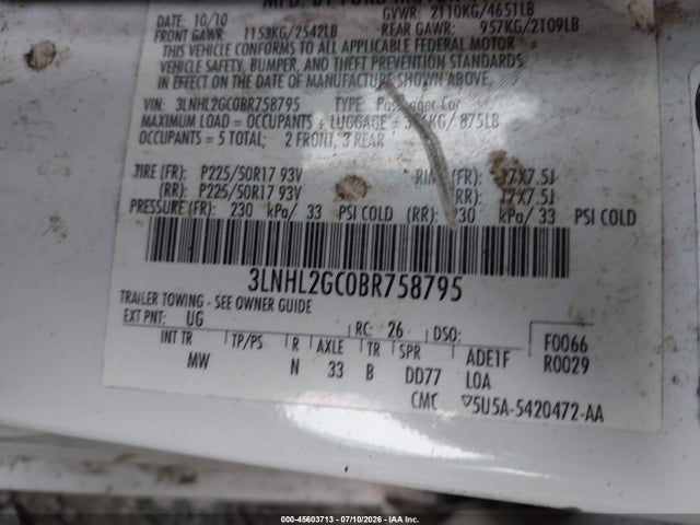 Продажа на аукционе авто 2011 Lincoln Mkz, vin: 3LNHL2GC0BR758795, номер лота: 45603713