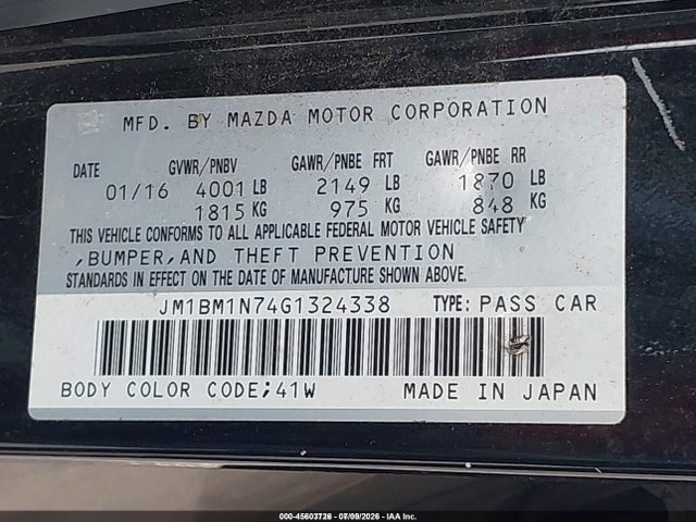 Aukcja sprzedaży 2016 Mazda Mazda3 I Grand Touring, vin: JM1BM1N74G1324338, numer aukcji: 45603726