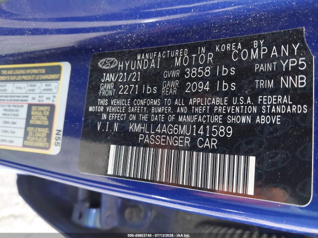 2021 Hyundai Elantra Se მანქანა იყიდება აუქციონზე, vin: KMHLL4AG6MU141589, აუქციონის ნომერი: 45603748
