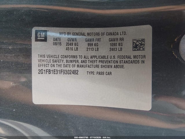 Aukcja sprzedaży 2015 Chevrolet Camaro 2ls, vin: 2G1FB1E31F9302482, numer aukcji: 45603760