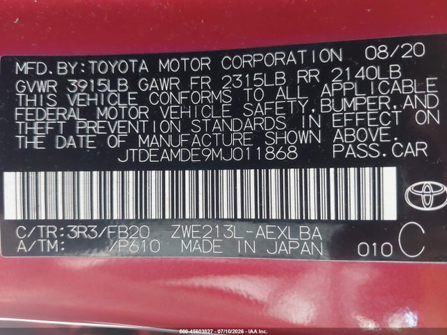 Toyota Corolla Hybrid Le 2021 JTDEAMDE9MJ011868 Image 9